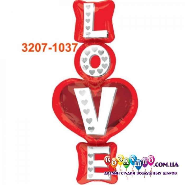 3207-1037 Шар фольгированный с гелием  Слово "Love", размер 100х46 см
