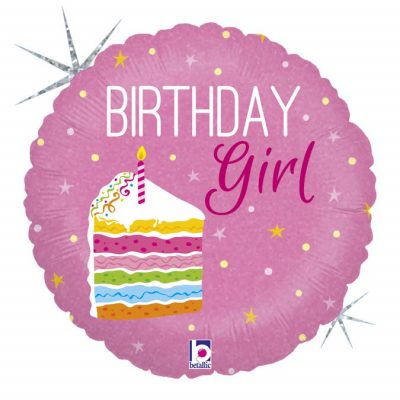 3202-0745 Шар фольгированный с гелием  Круг HB Кусок торта Birthday girl 18, размер 45 на 45 см