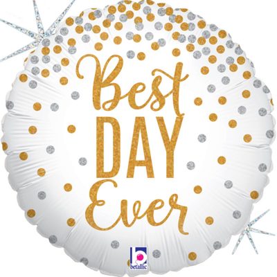 3202-0877  Кулька фольгована з гелієм  Круг Золоте конфеті Best day ever 18, розмір 46х46 см