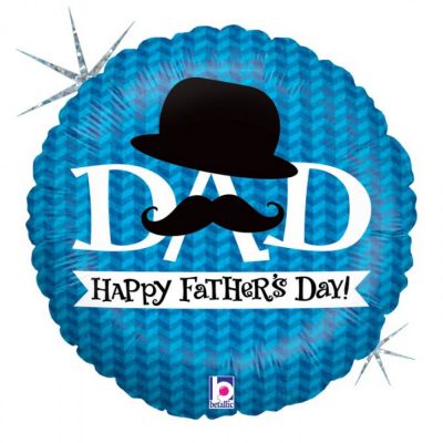 3202-0800 Кулька фольгована з гелієм  Круг Капелюх та вуса для батька 18", размер 46х46 см