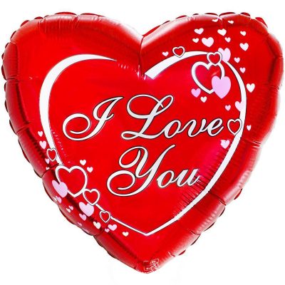  1202-0411 Шар фольгированный с гелием  Сердце ILY Сердца на красном 18", размер 46х46 см