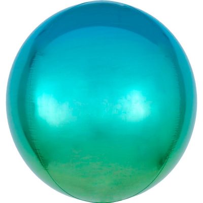 3209-0049 Кулька фольгована з гелієм  Сфера Омбре зелено-блакитна 16", розмір 38 см