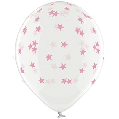 Кулька латексна  Кристал Зірки маленькі рожеві 14", артикул 3103-1146