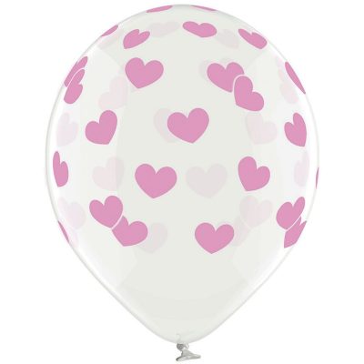 Кулька латексна  Кристал Серця рожеві 14", артикул 3103-1170