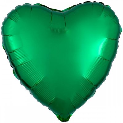 1204-0181 Шар фольгированный с гелием  Сердце металлик Green 18", размер 45 см