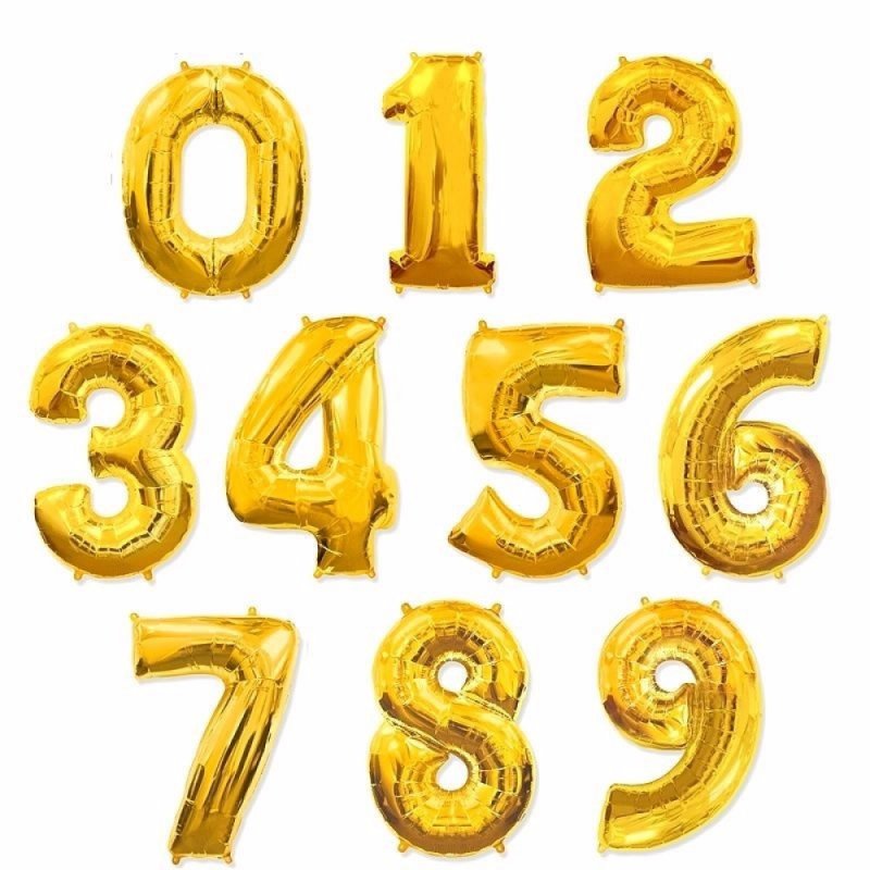 1207-0001 Фольгированный шар с гелием  Цифра Золото (от 0 до 9 на выбор) 40", размер 102 см