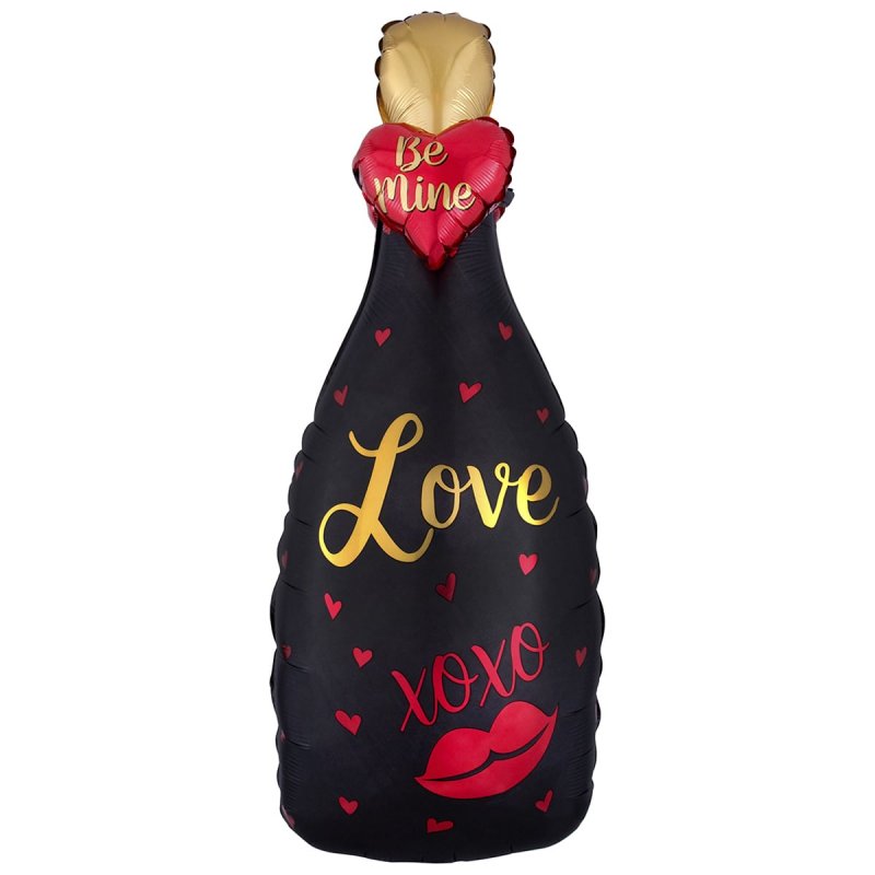 3207-3021 Шар фольгированный с гелием  Бутылка черная Love XoXo, размер 35х88 см