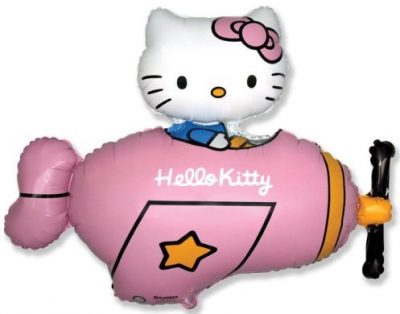 5207-0003 Кулька фольгована з гелієм  Hello Kitty в літаку рожевому , розмір 90х70 см