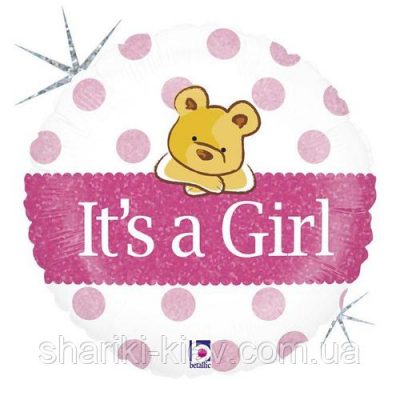3202-0310 Шар фольгированный с гелием  Круг Мишка "It's a baby girl" 18"
