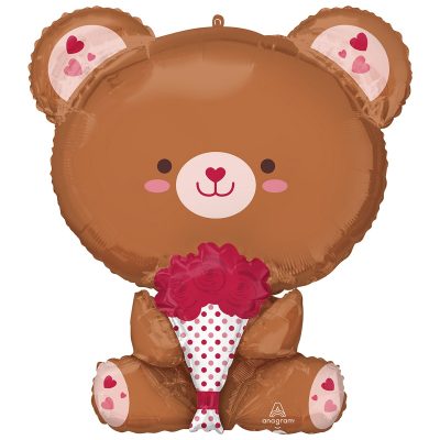 3207-3022 Шар фольгированный с гелием  Мишка с букетом красных роз, размер 58х66 см