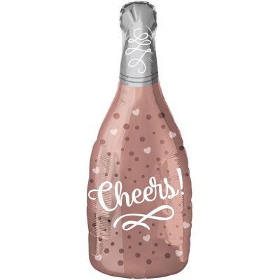 1207-2045 Шар фольгированный с гелием   Пляшка CHEERS рожеве золото, размер 25х66 см