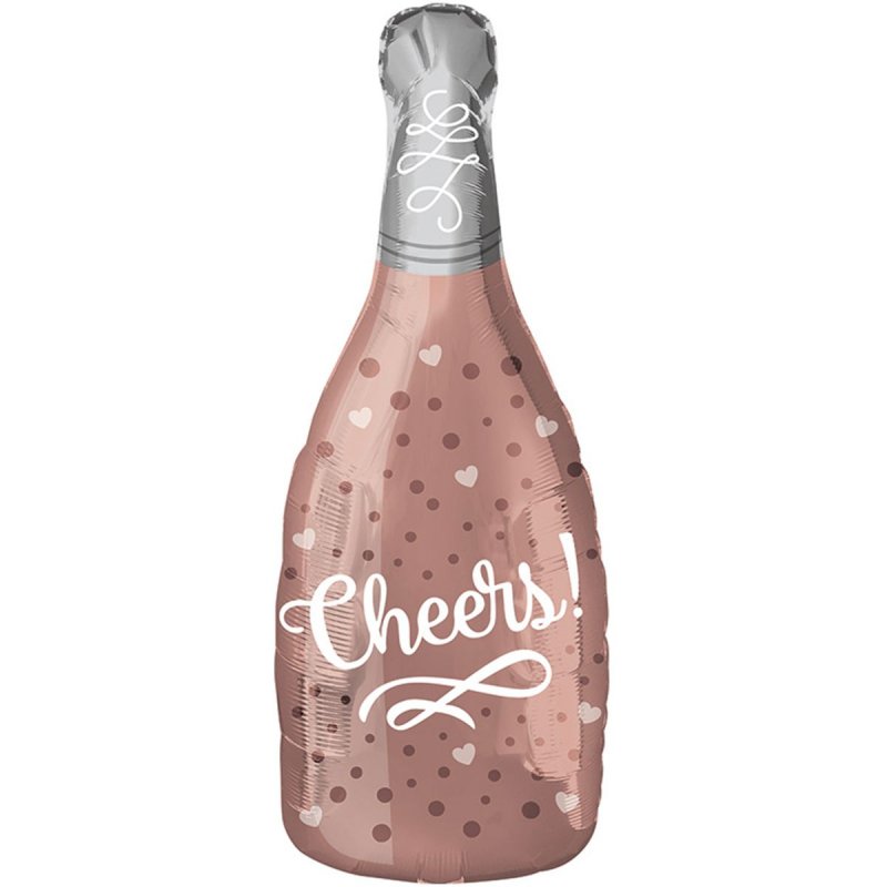 1207-2045 Шар фольгированный с гелием   Пляшка CHEERS рожеве золото, размер 25х66 см