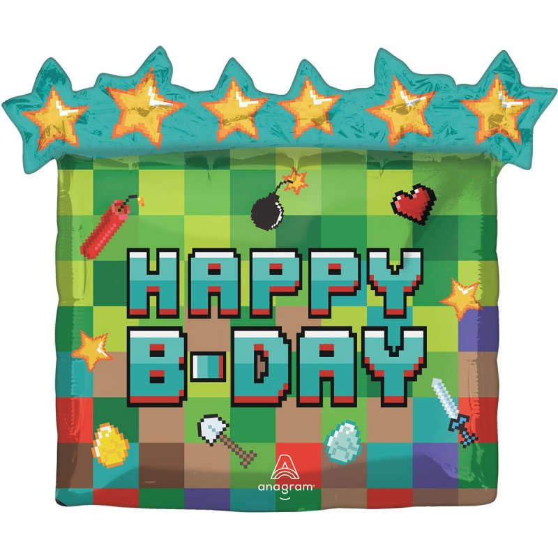 3207-3608 Шар фольгированный с гелием  Happy B-day Майнкрафт динаміт, размер 63 на 63 см