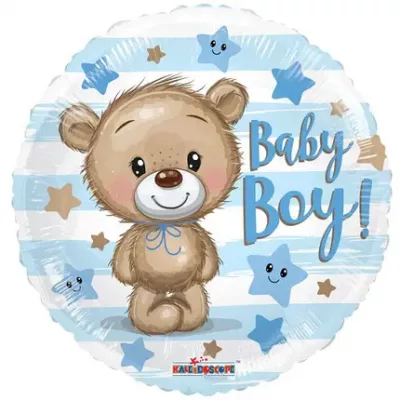 5207-0063 Кулька фольгована з гелієм  Круг Baby Boy - ведмедик на блакитному 18"