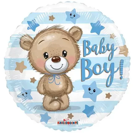 5207-0063 Шар фольгированный с гелием  Круг Baby Boy - мишка на голубом 18"